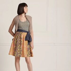 Anthropologie Porridge Flight-Of-The-Bee Dress in Orange Motif Sz XS